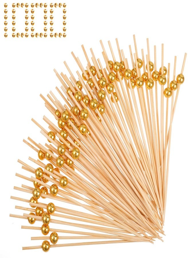 JOUTYFOR 1000 Pieces Cocktail Picks Fancy Toothpicks for Appetizers 4.7 Inch Bamboo Cocktail Sticks Appetizer Skewers for Drinks, Fruit, Charcuterie, Wedding Food Party, Gold - Image 1